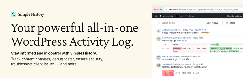 Simple History – Track, Log, and Audit WordPress Changes WordPress plugin banner