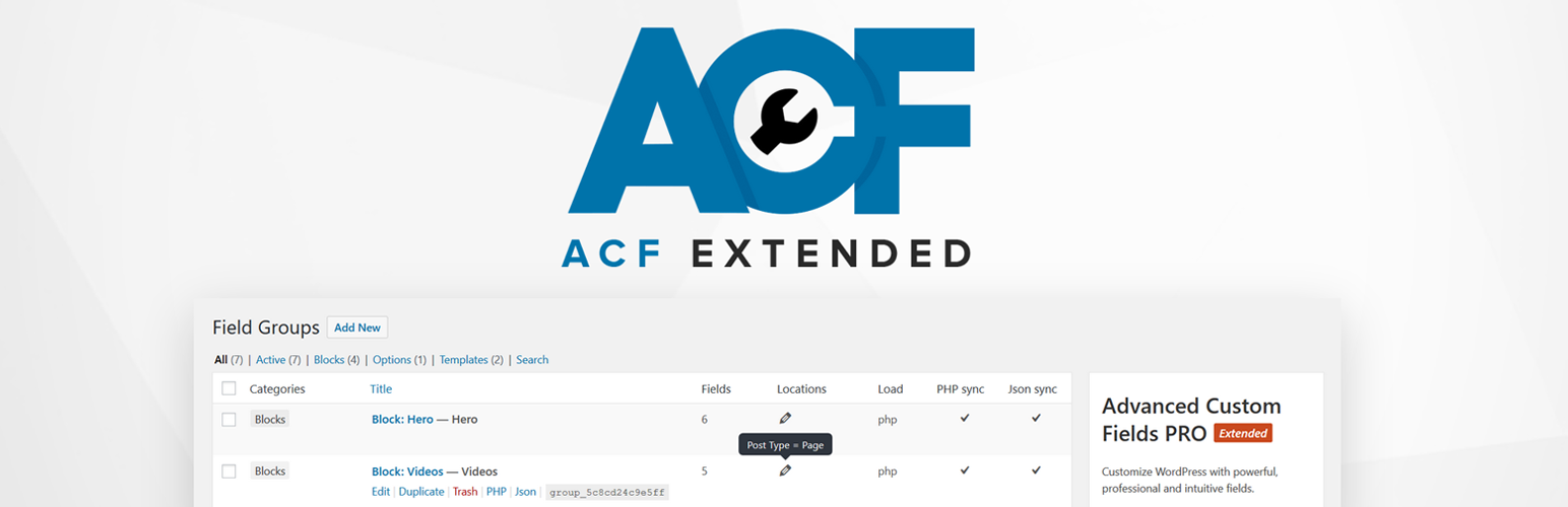 Advanced Custom Fields: Extended WordPress plugin banner