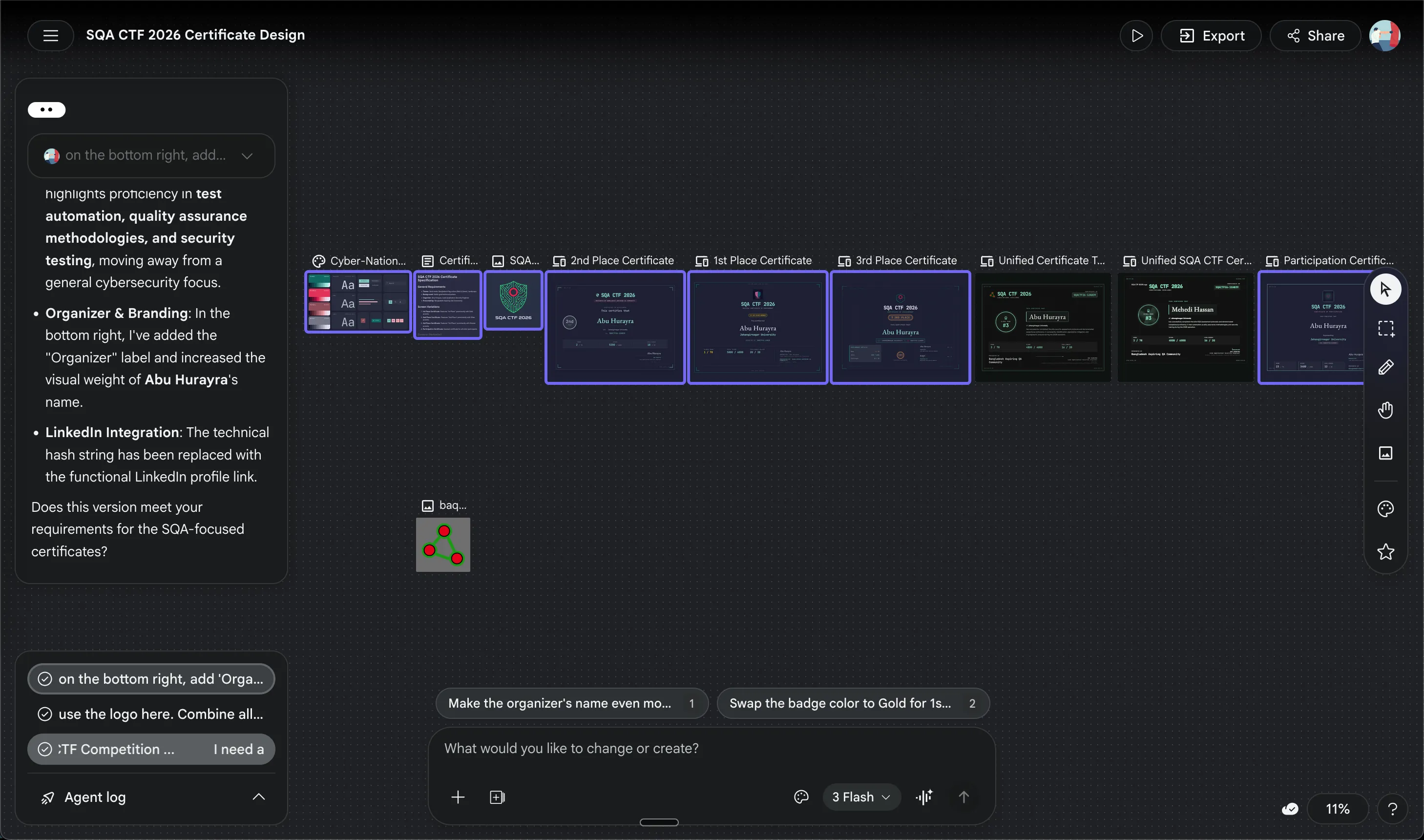 Certificate Design Interface on Google Stitch