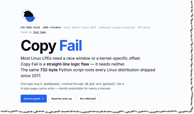CVE-2026-31431: Copy Fail — A Decade-Old Linux Kernel Privilege ...