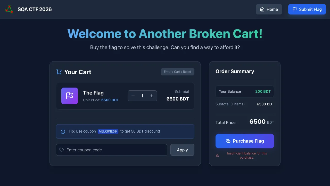 Another Broken Cart challenge page