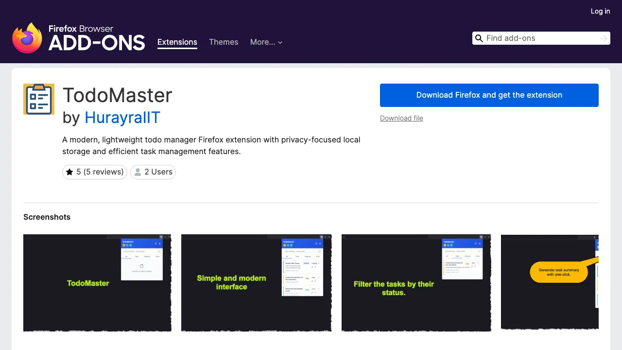 Homepage preview of TodoMaster